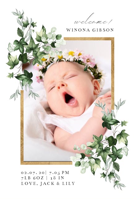 Ivy Gold Frame - Birth Announcement Card