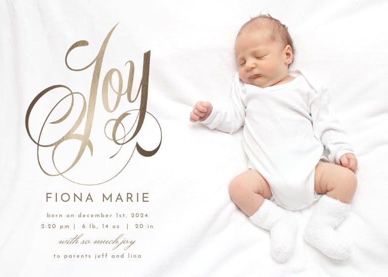 Joy lettering - birth announcement card