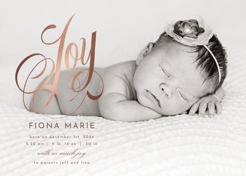 Joy lettering - birth announcement card
