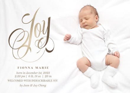 Joy lettering - Birth Announcement Card
