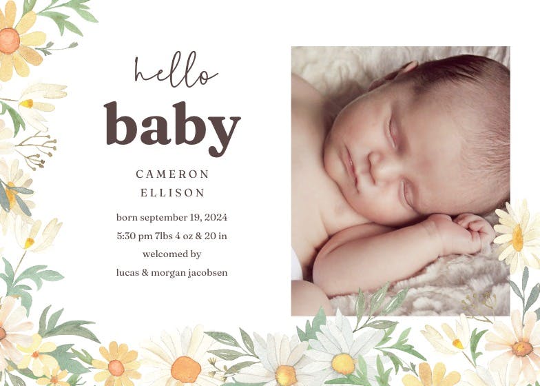 Lazy daisy corner - birth announcement card