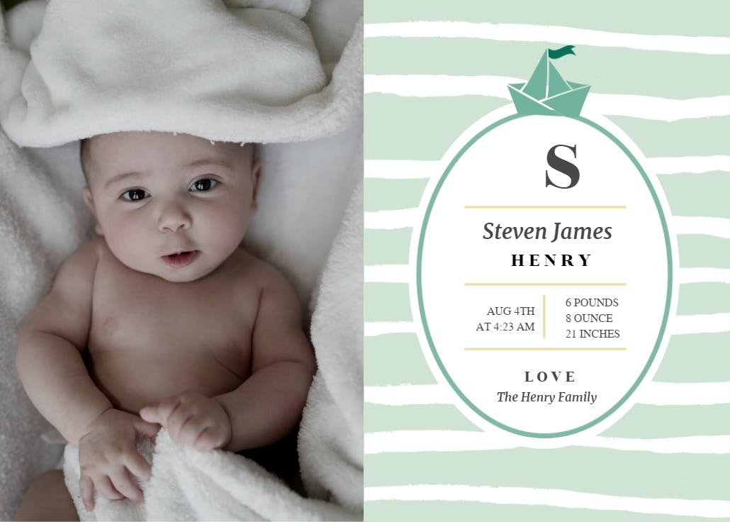 Little sailor - birth announcement card