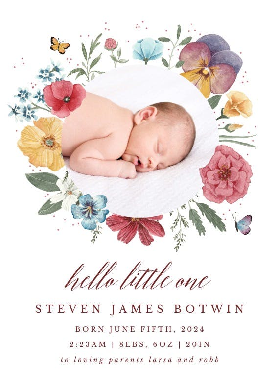 Meadow wreath - birth announcement card