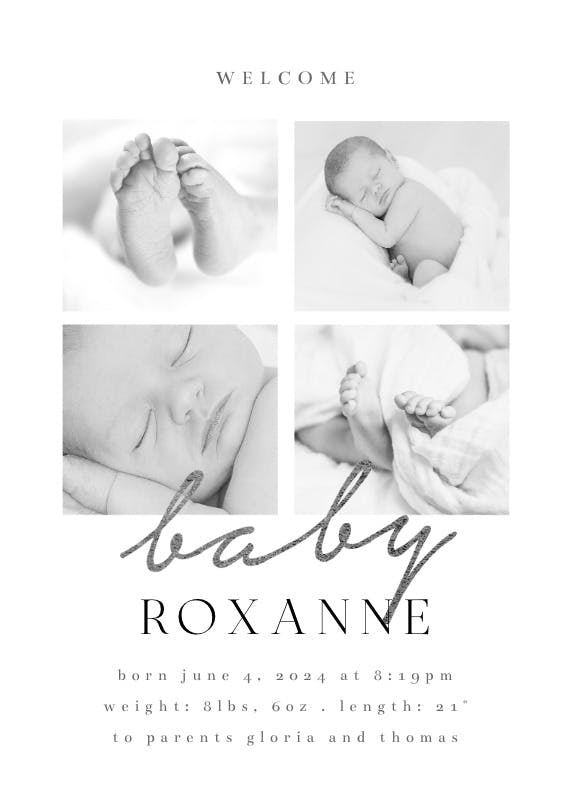 Mosaic hand lettering - birth announcement card