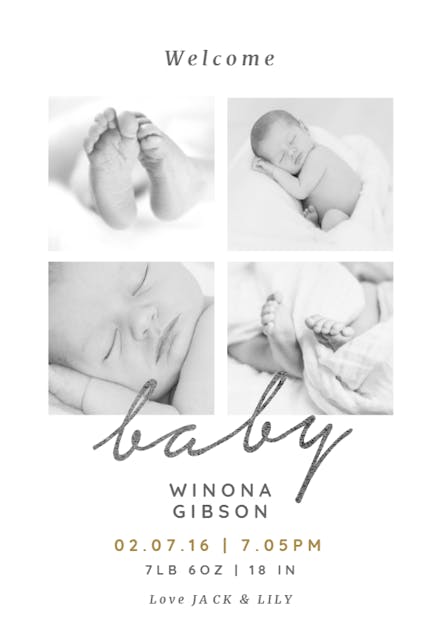 Mosaic hand lettering - Birth Announcement Card