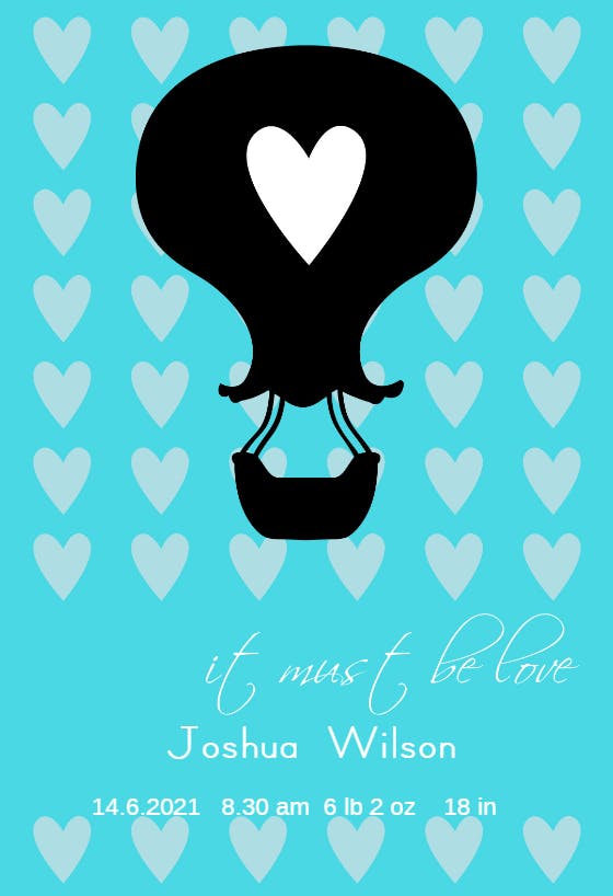 Must be love baby boy - birth announcement card