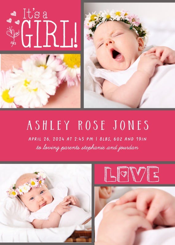 Must be love baby girl - birth announcement card