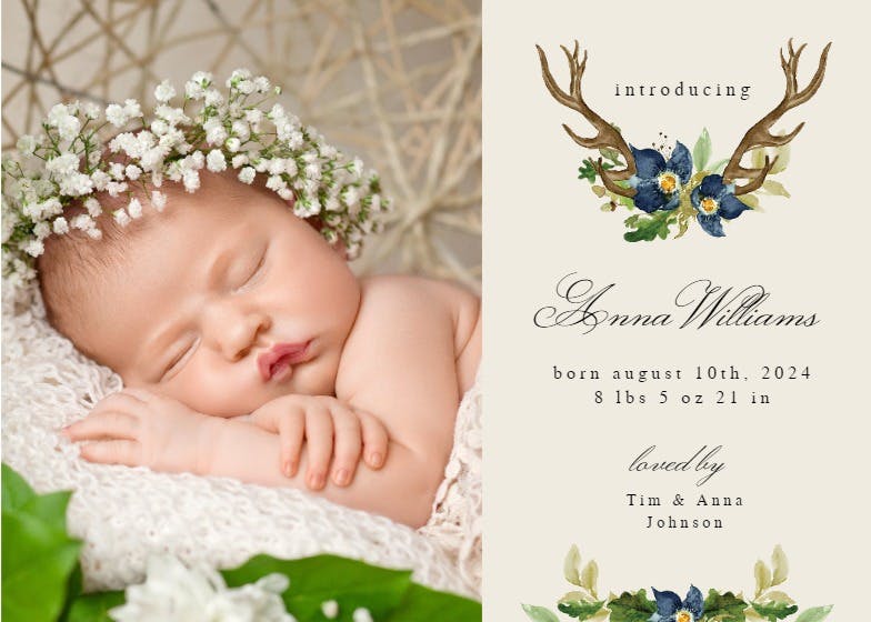 Oak and berry - birth announcement card