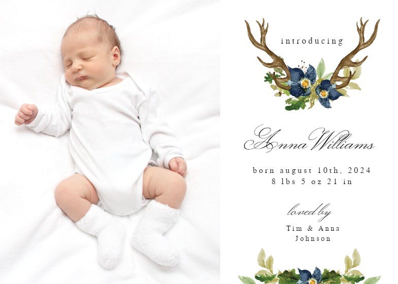 Oak and berry - birth announcement card