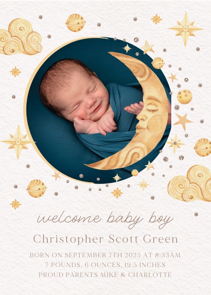 Our little moonbeam - birth announcement card
