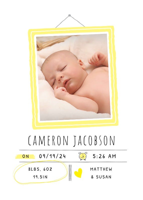 Photo frame - birth announcement card