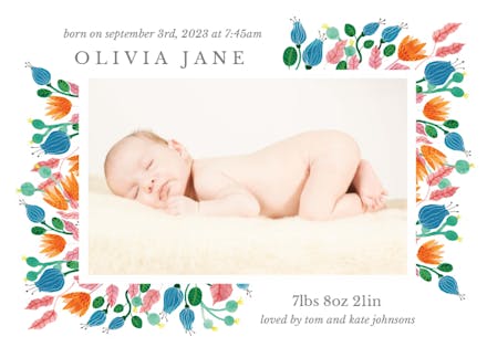 Pink Leaves - Birth Announcement Card