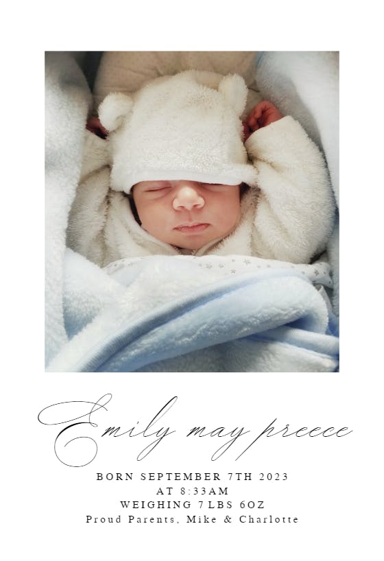 Polaroid - Birth Announcement Template (Free) | Greetings Island