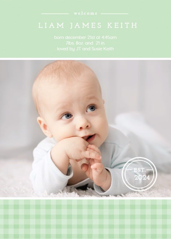 Preppy baby - birth announcement card