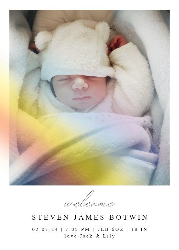 Rainbow light - birth announcement card