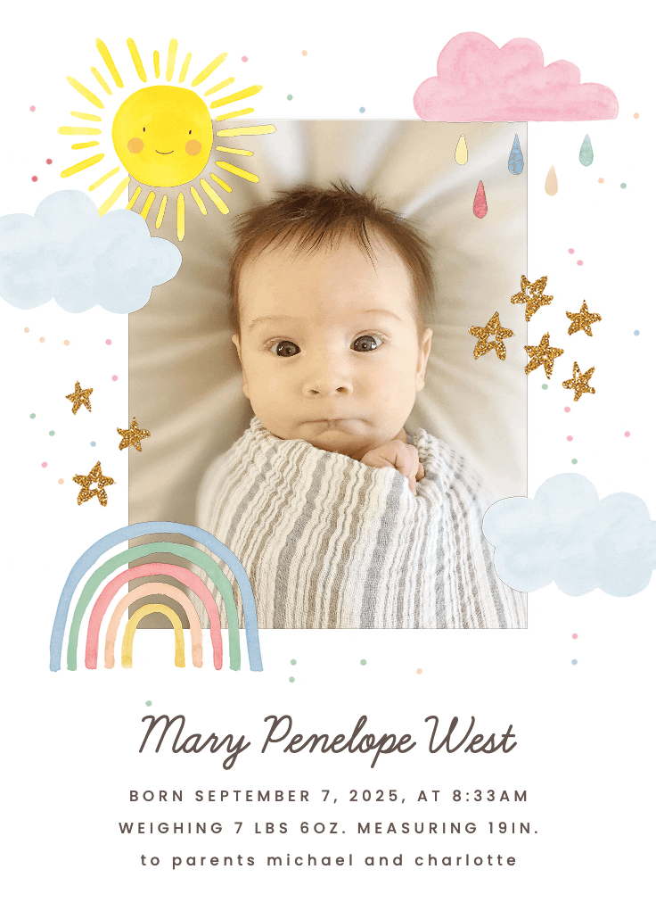 Rainbow magic - birth announcement card