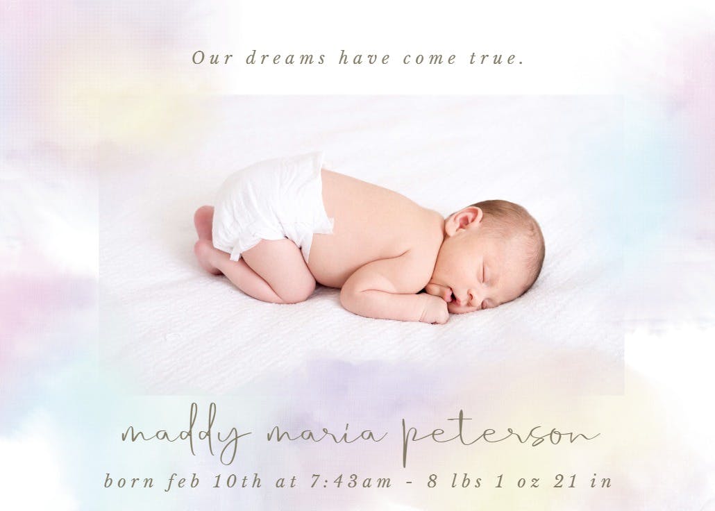 Rainbow ombre - birth announcement card