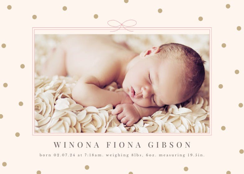 Ribbon and dots - birth announcement card