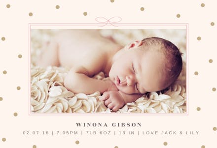 Ribbon and dots - Birth Announcement Card