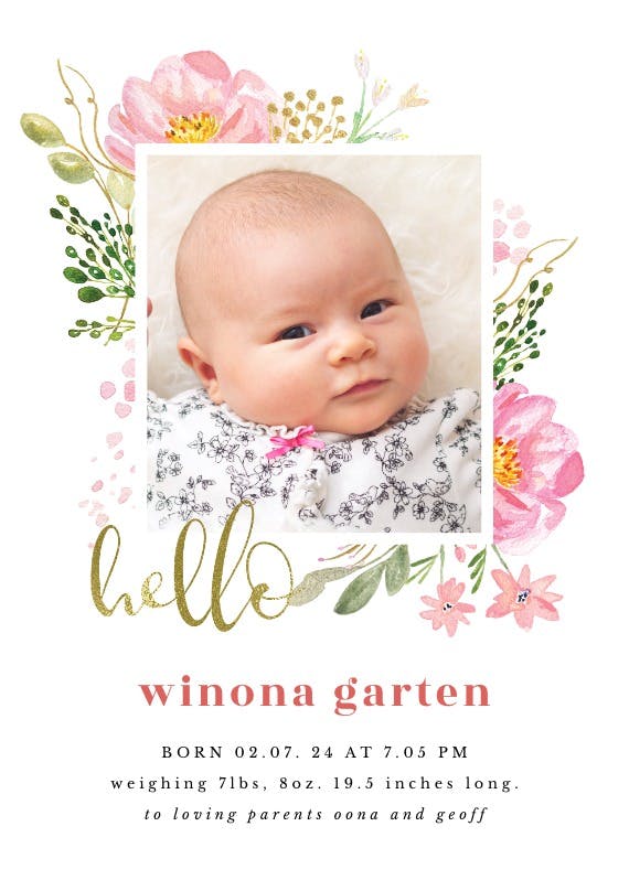 Royal garden - birth announcement card