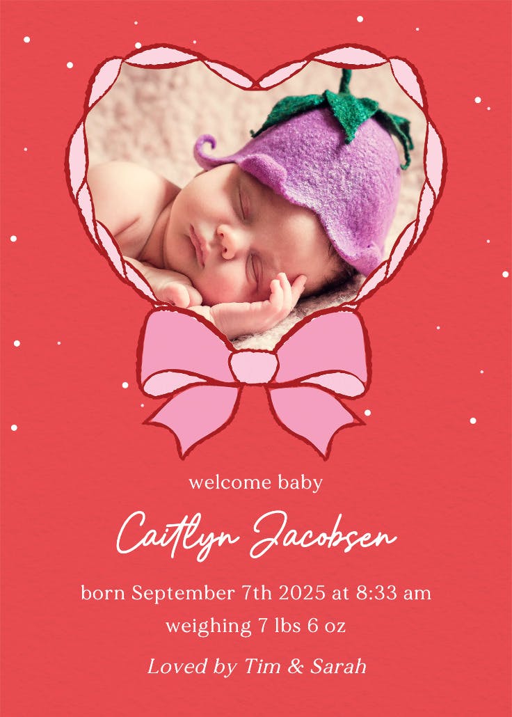 Ruffle heart - birth announcement card