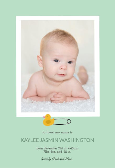 Safety Pin - Birth Announcement Card