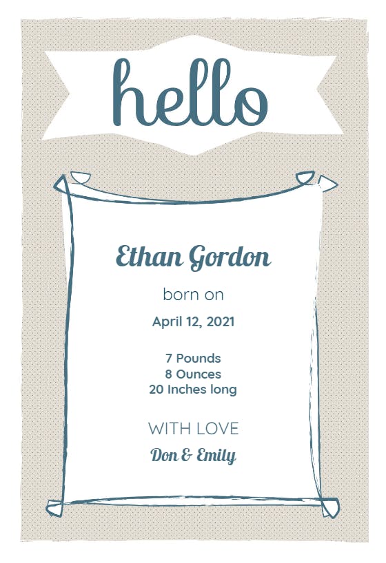 Say hello - birth announcement card