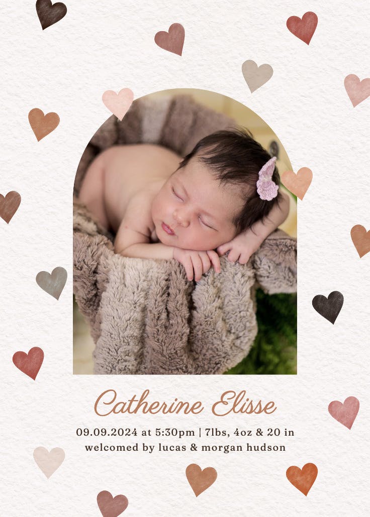 Simple hearts - birth announcement card