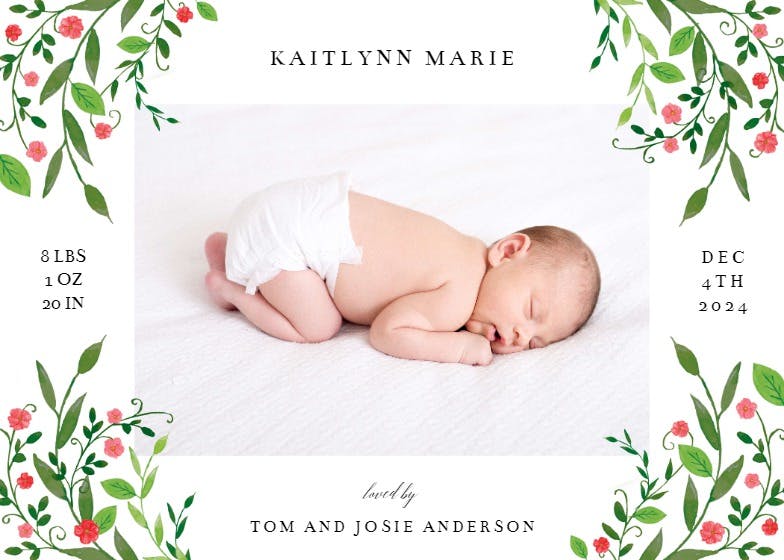 Simple leaves - birth announcement card