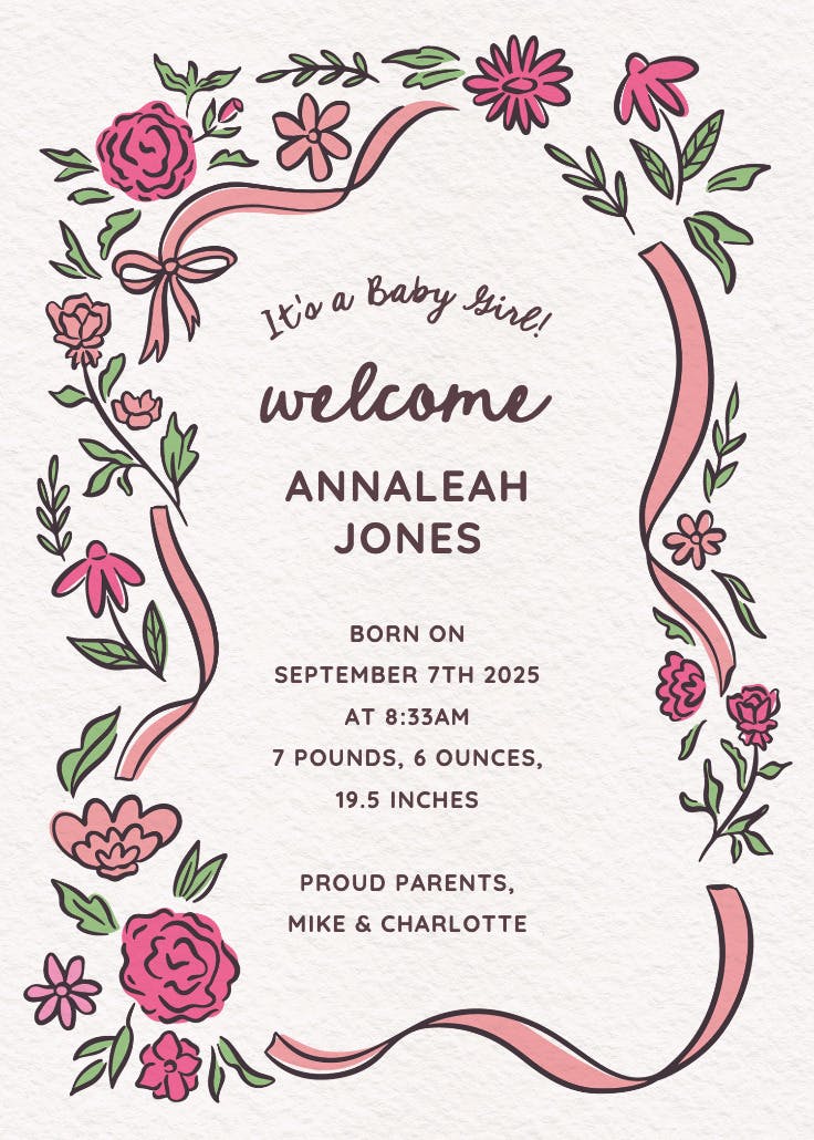 Simply romantic - birth announcement card