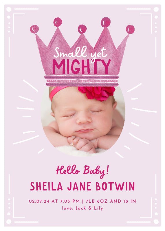 Small yet mighty - birth announcement card