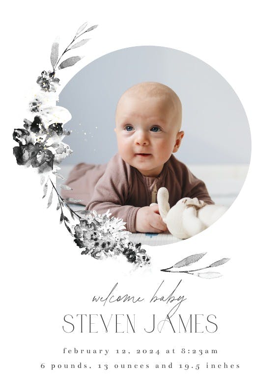 Smokey flowers - birth announcement card