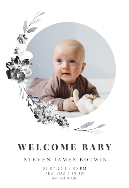 Smokey Flowers - Birth Announcement Card