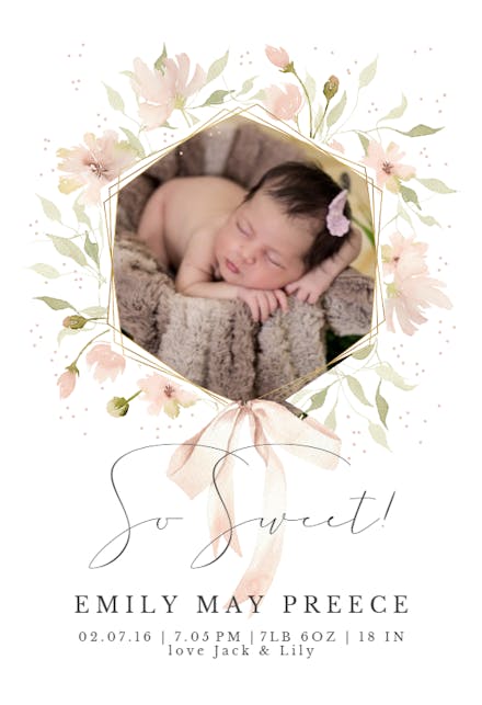 So Sweet Romantic Frame - Birth Announcement Card