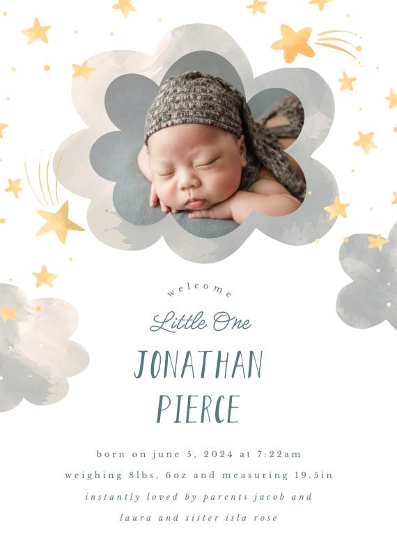 Starry photo frame - birth announcement card