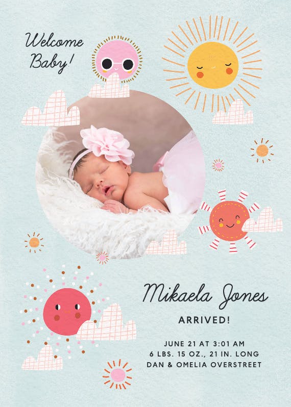 Sunny forecast - birth announcement card