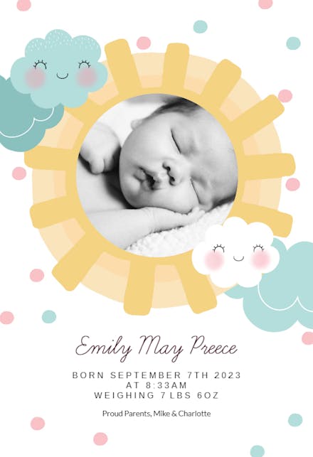 Sunshine Birthday - Birth Announcement Card