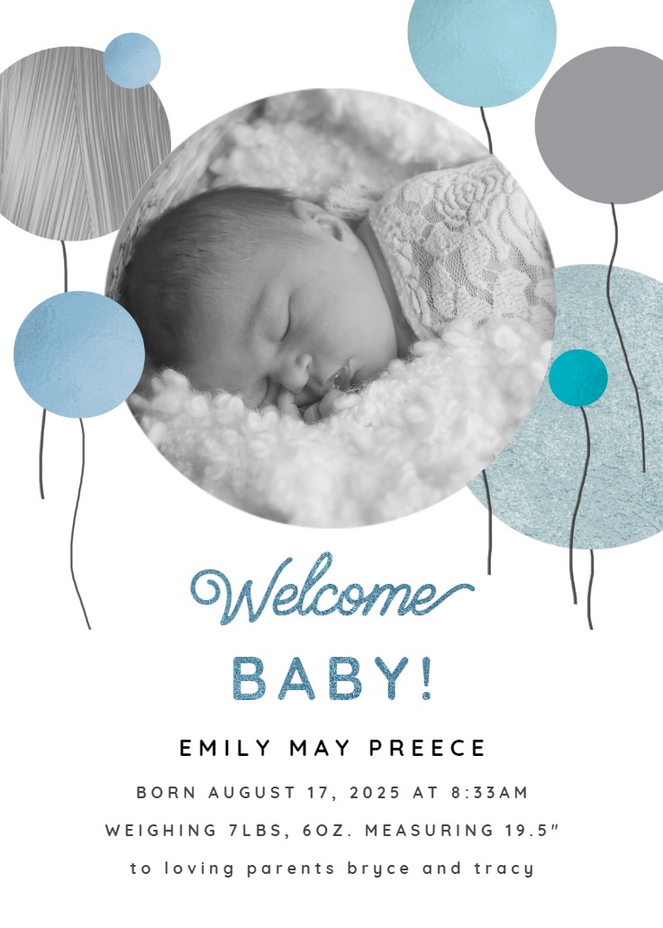 Surrealism balloons - Birth Announcement (Free) | Greetings Island