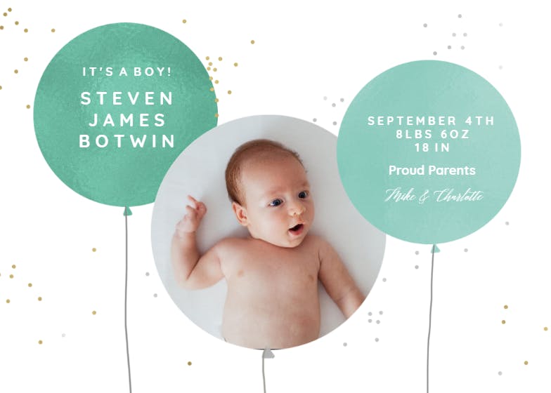 Surrealism balloons - birth announcement card