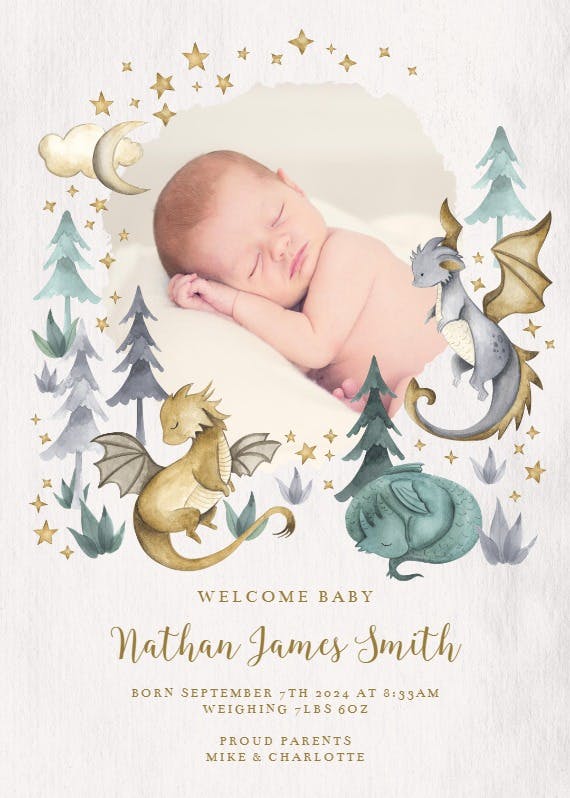 Tamed dinosaurs - birth announcement card