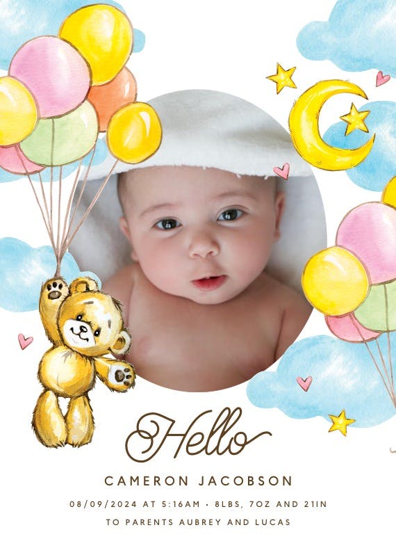 Teddy bear - birth announcement card
