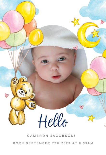 Teddy Bear - Birth Announcement Card