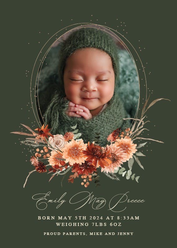 Terracotta flowers - birth announcement card