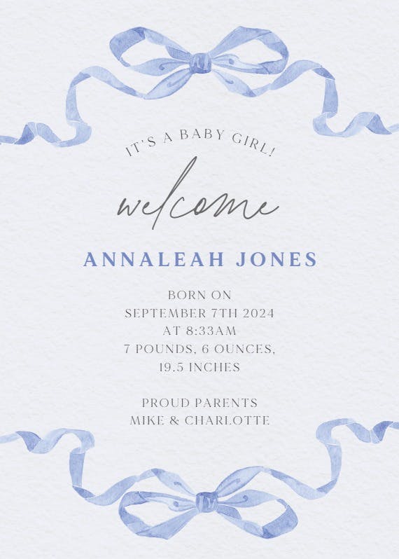 Tied with love - birth announcement card