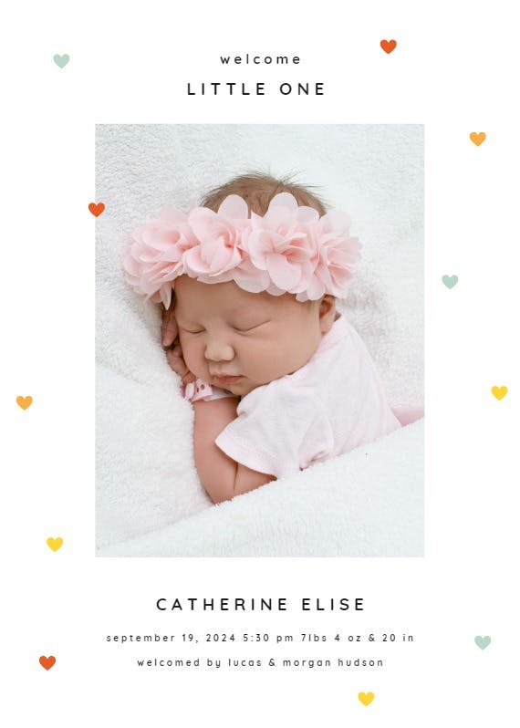 Tiny hearts - birth announcement card