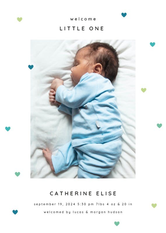 Tiny hearts - birth announcement card