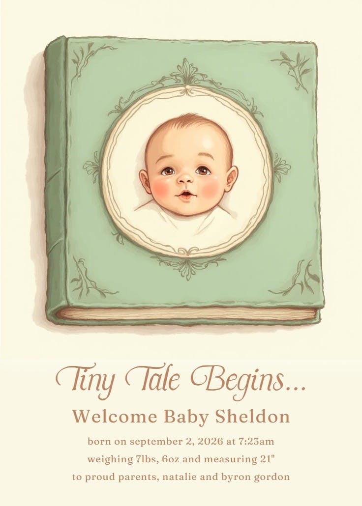 Tiny tale begins - birth announcement card