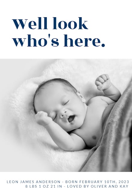 Trendy Bold Text - Birth Announcement Card