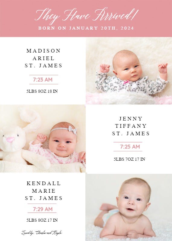 Tri baby - birth announcement card