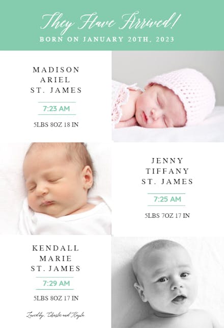Tri Baby - Birth Announcement Card